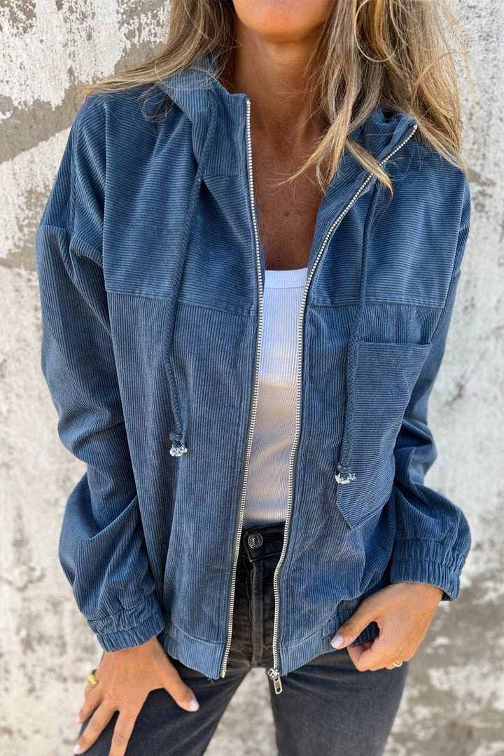 Teal Hooded Zip Jacket with Adjustable Drawstring