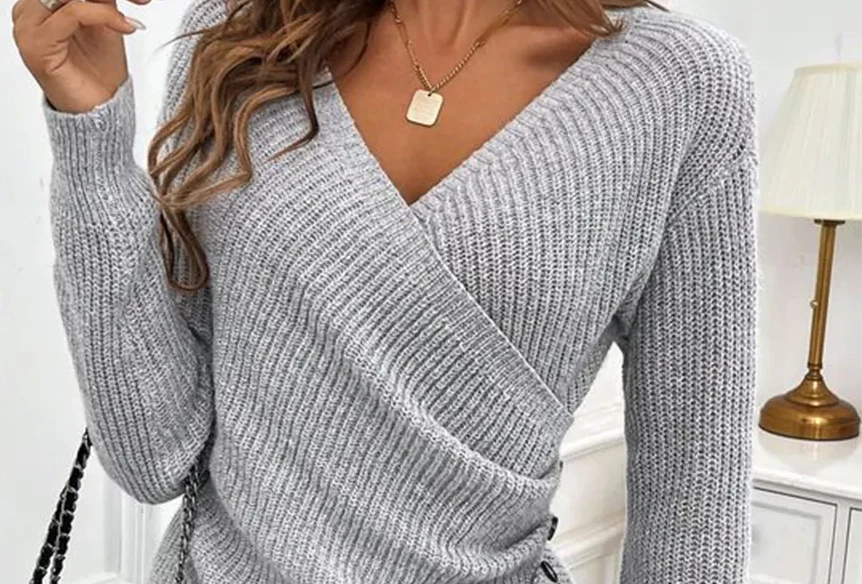 Classy Grey V-Neck Plain Sweater