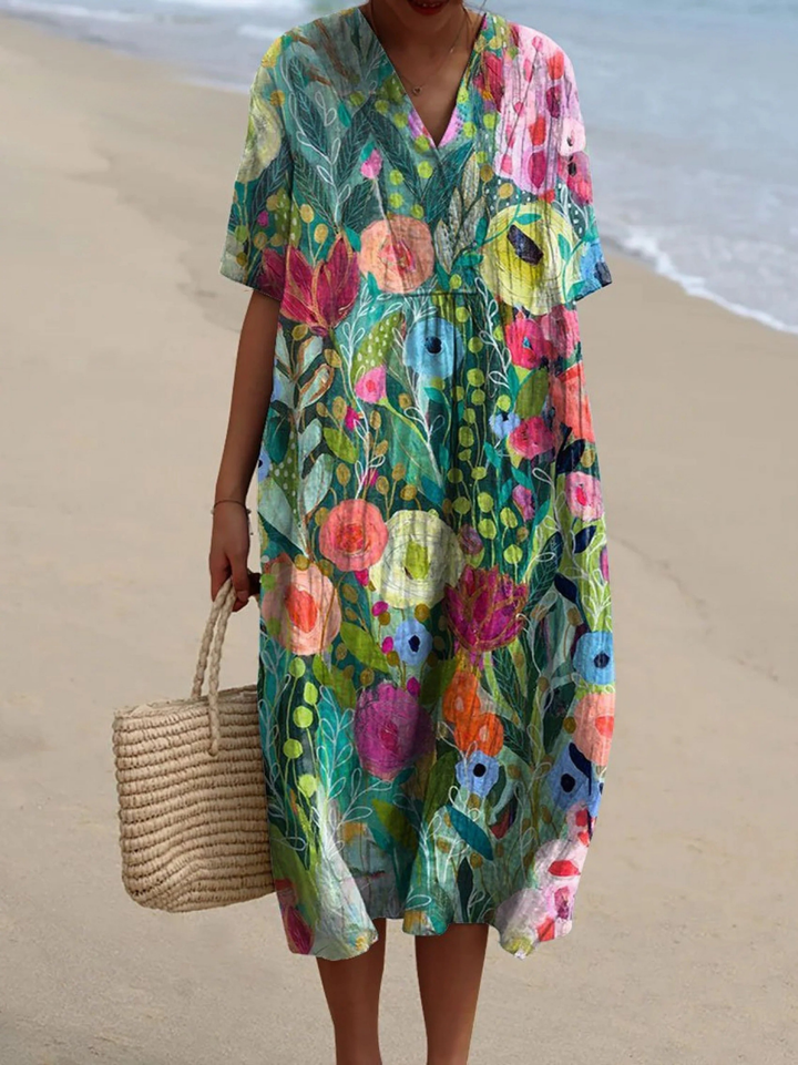 Women's Watercolor Splash Fluid Art Print Flowy Dress