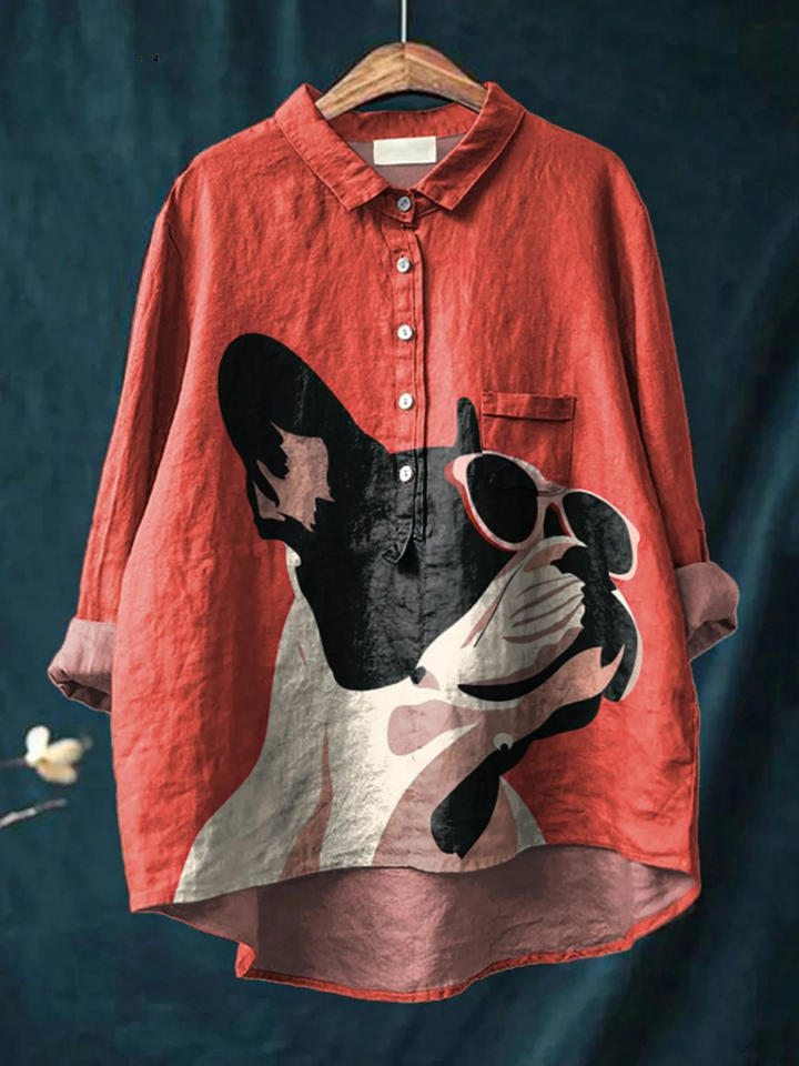 Decorative Pattern of French Bulldog Wearing Sunglasses  Casual  Shirt