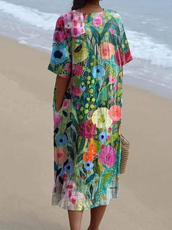 Women's Watercolor Splash Fluid Art Print Flowy Dress