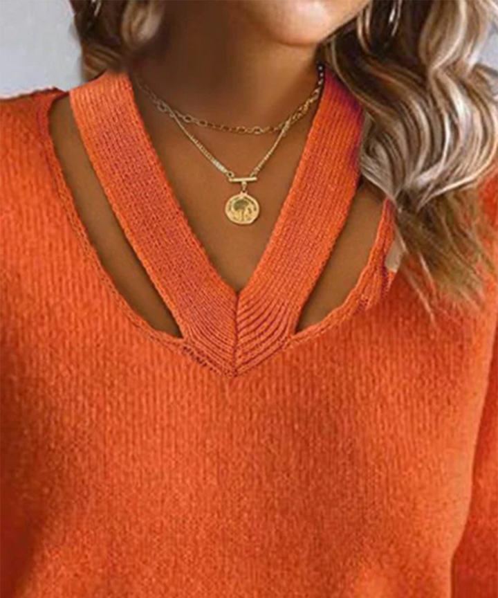 Orange Long Sleeve Plain Sweater