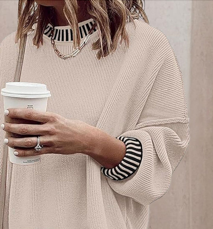 Retro Khaki Color Block Sweater