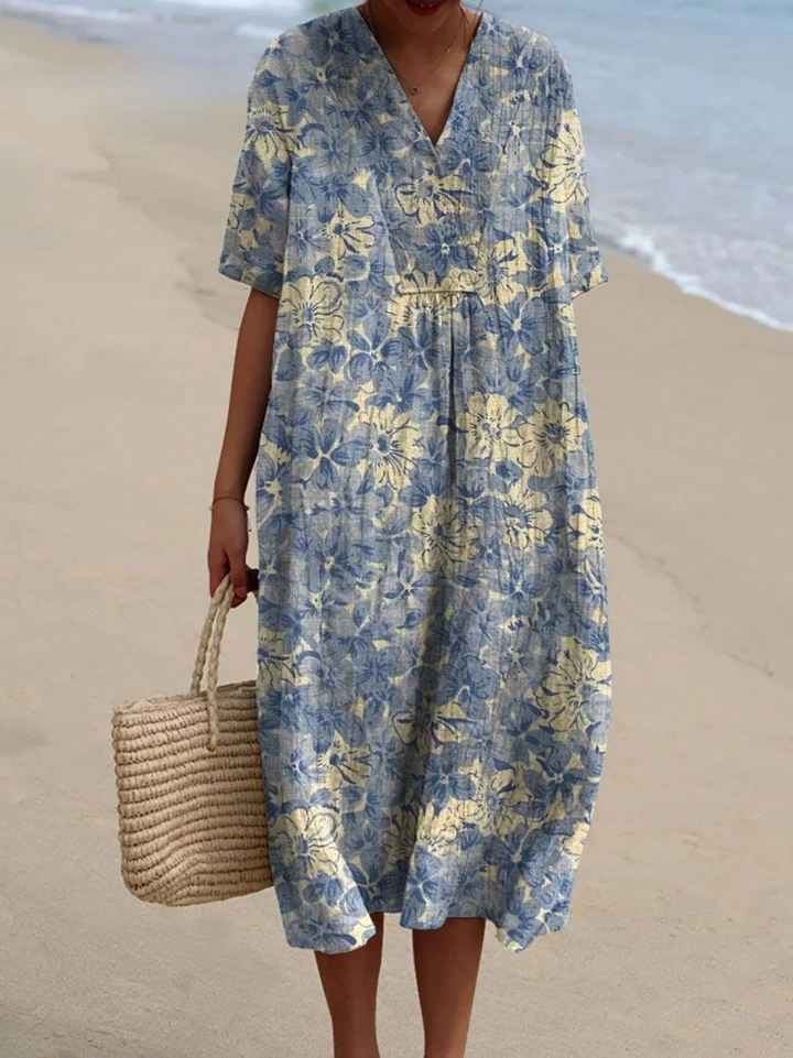 Women's Retro Floral Art Print Casual Flowy Dress