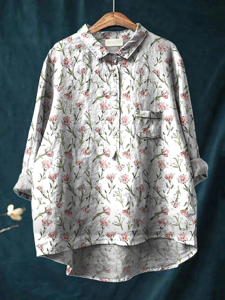Pink Spring Floral Repeat Pattern Printed Women's Casual  Shirt