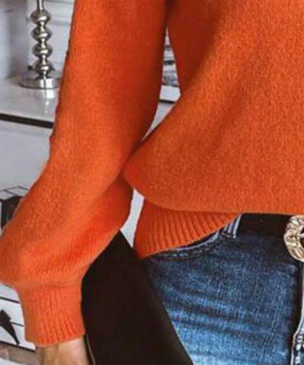 Orange Long Sleeve Plain Sweater