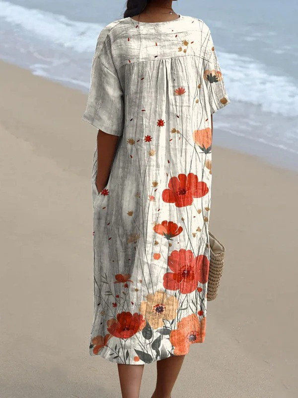 Watercolor Poppy Floral Art Pattern Printed Women's Flowy Dress