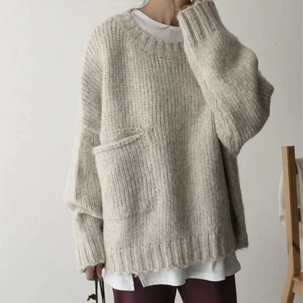 Cozy Oversized Sweater Featuring a Convenient Pocket