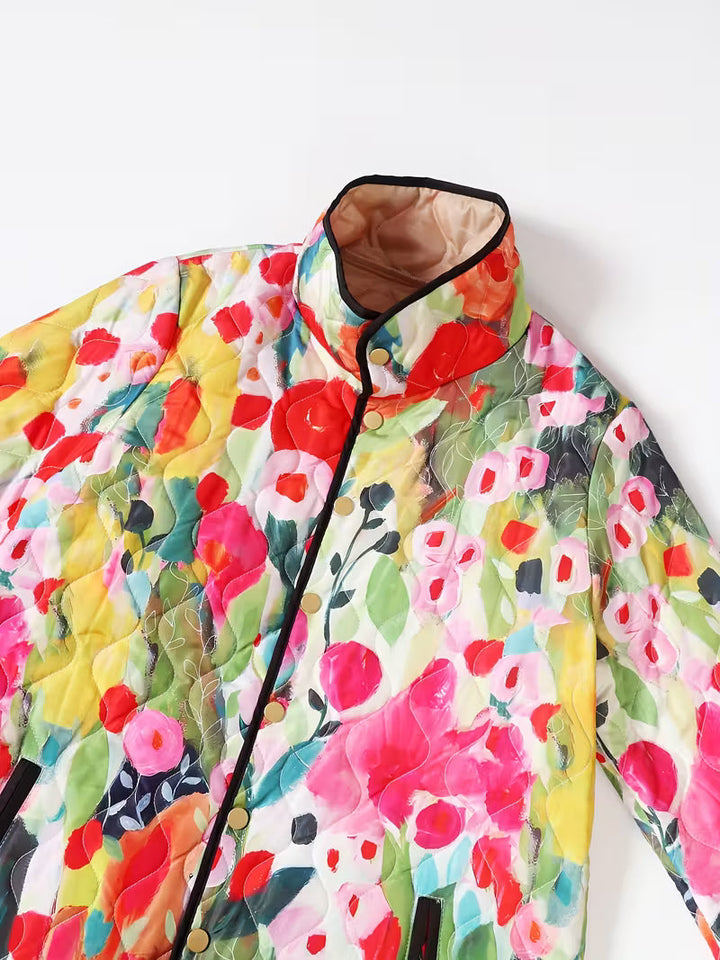 Women's Retro Floral Print Casual Quilted Jacket