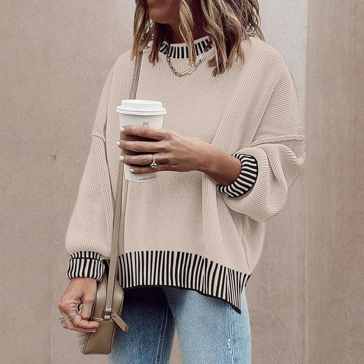 Retro Khaki Color Block Sweater