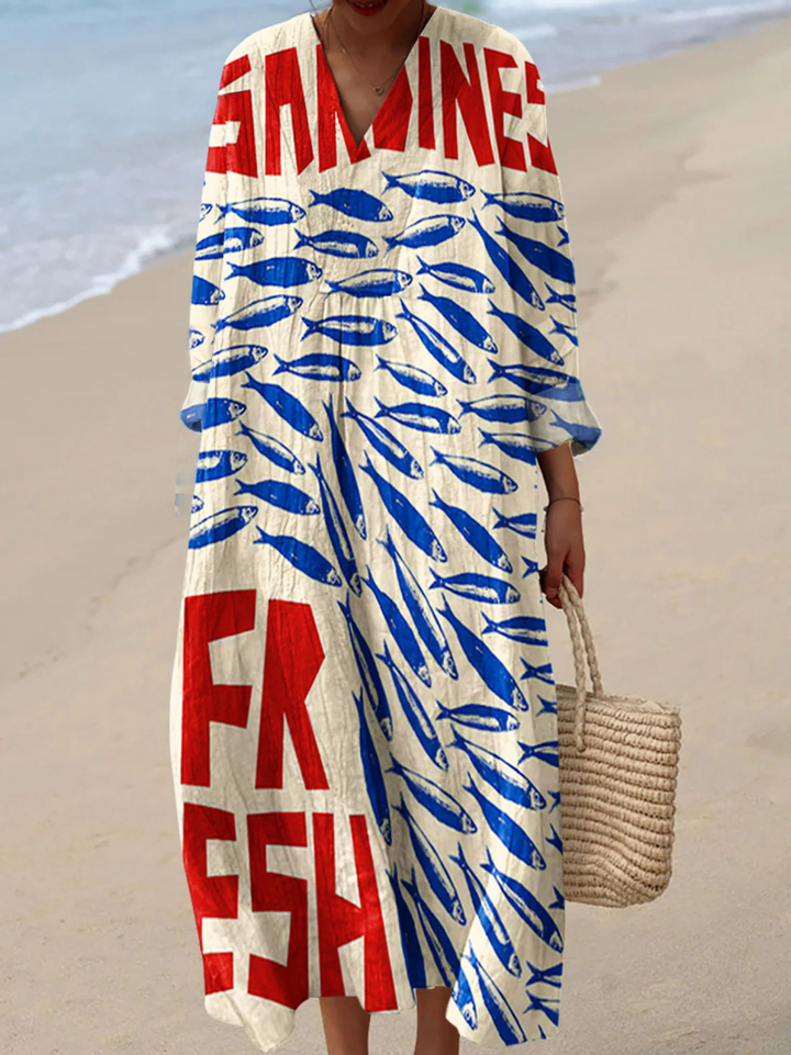 Women's Vintage Fish Sardines Art Print Dress