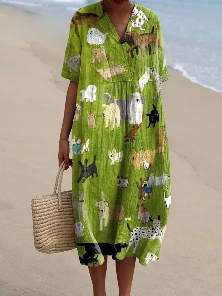 Women's Cute Dog Lover Art Print Flowy Dress