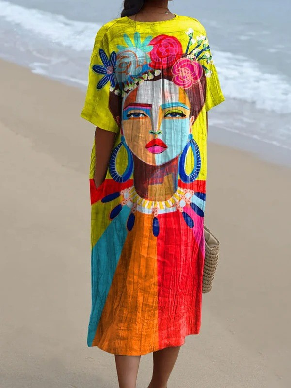 Oil Painting Freda Portrait Art Printed Women's Flowy Dress