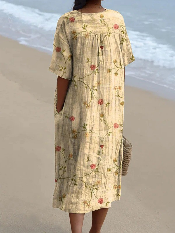 Women's Retro Floral Art Print Casual Flowy Dress