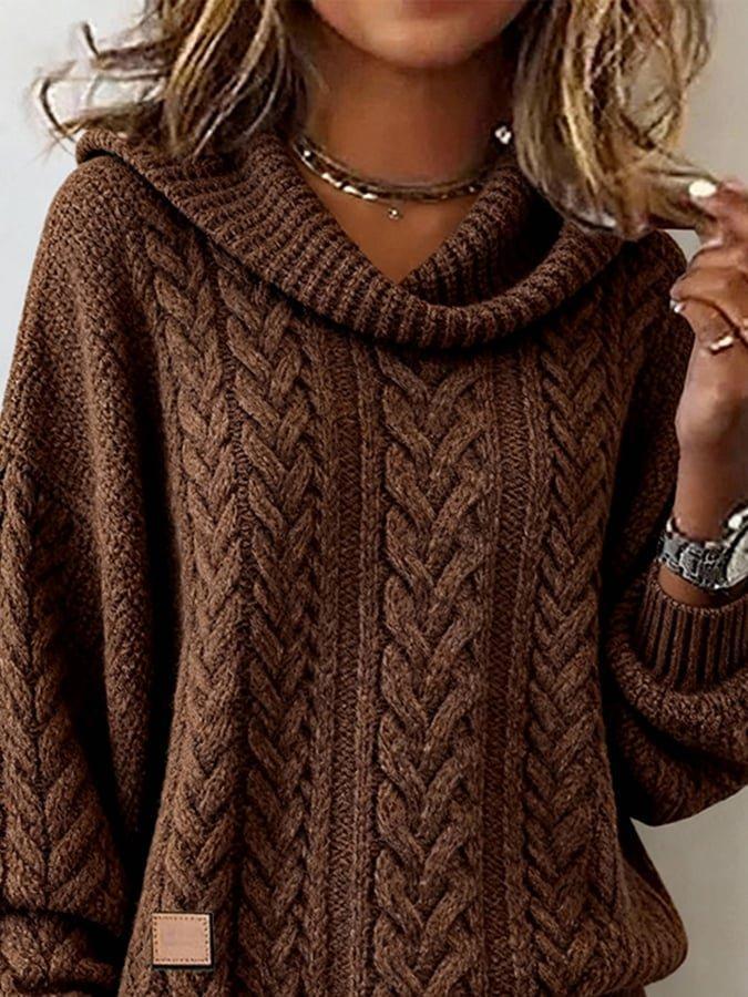Brown Oversized  Plain Knit Sweater