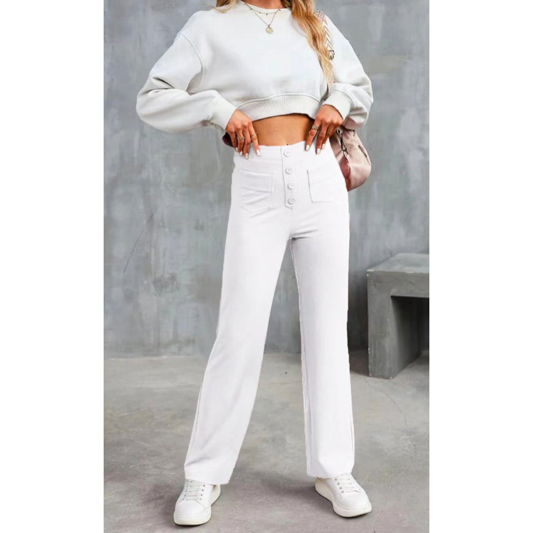 Flexible High-Waisted Stretch Trousers