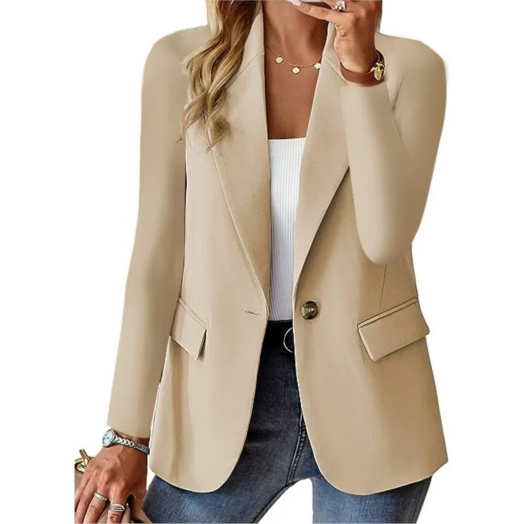 Button-Up Women's Blazer Featuring Functional Pockets