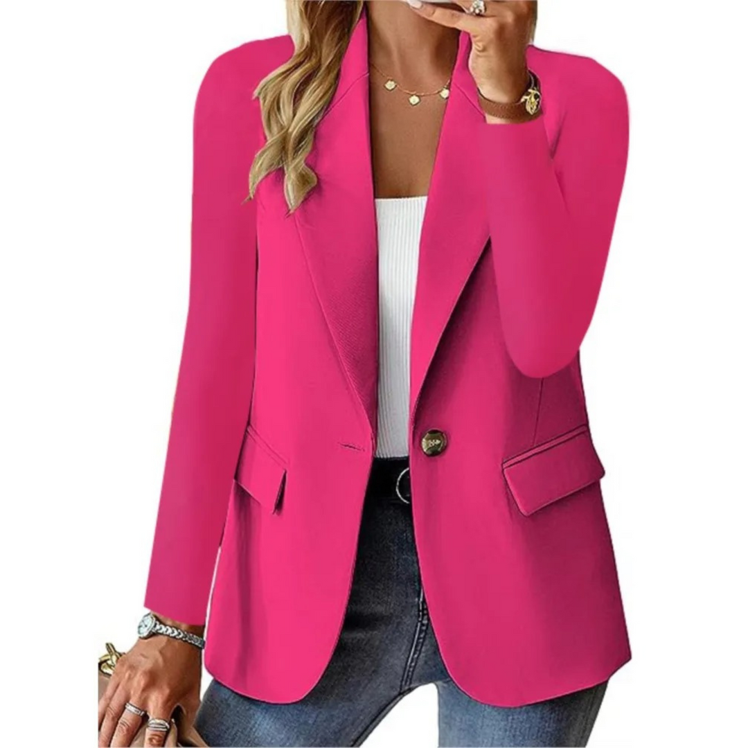 Button-Up Women's Blazer Featuring Functional Pockets