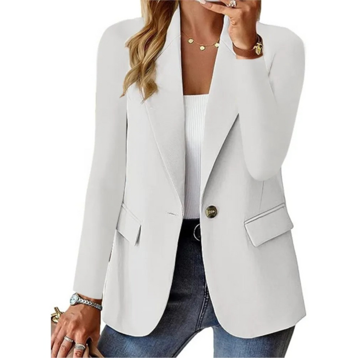 Button-Up Women's Blazer Featuring Functional Pockets