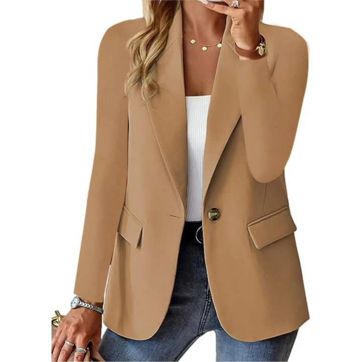 Button-Up Women's Blazer Featuring Functional Pockets