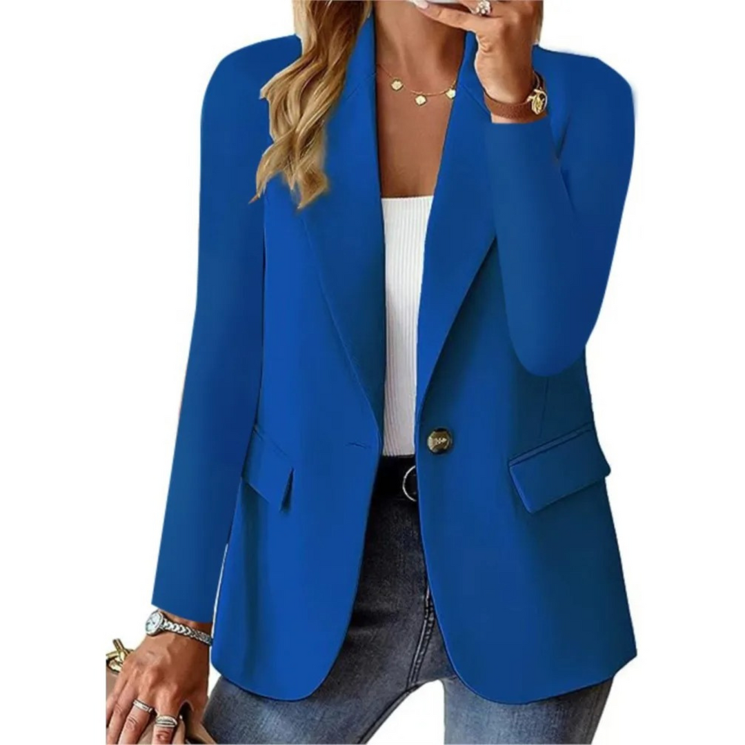 Button-Up Women's Blazer Featuring Functional Pockets