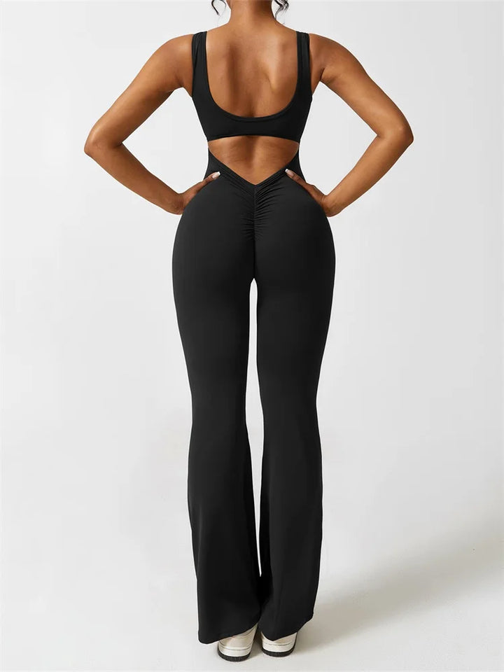 Flared Leg Sleeveless Jumpsuit with Cut-Out Back
