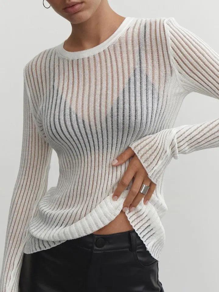 Chic Sheer Blouse with Elegant Stripes