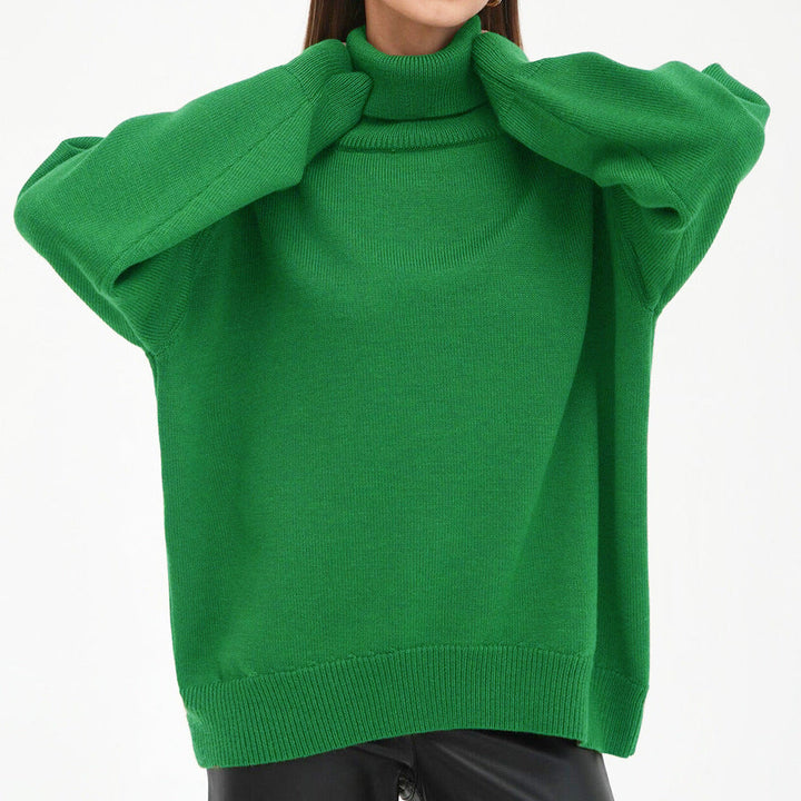 Women's Oversized Turtleneck Sweater - Basic Knit Design