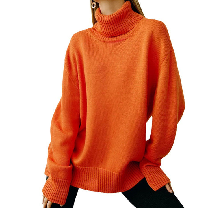 Women's Oversized Turtleneck Sweater - Basic Knit Design