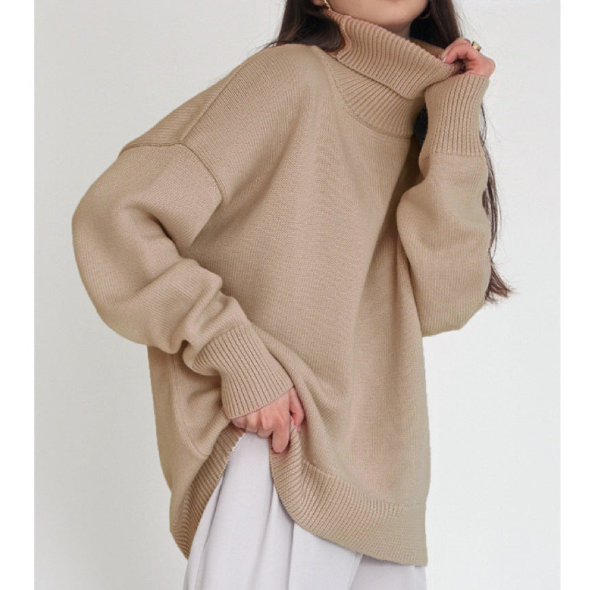 Women's Oversized Turtleneck Sweater - Basic Knit Design