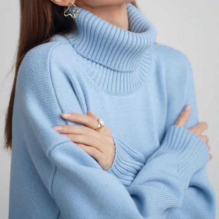Women's Oversized Turtleneck Sweater - Basic Knit Design