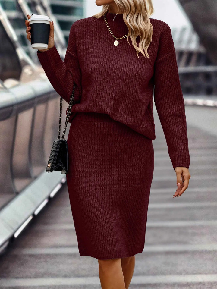 Coordinated Sweater and Skirt Ensemble