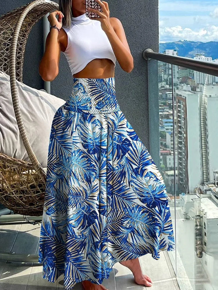 Elegant Flowing High-Waisted A-Line Skirt with Comfortable Elastic Waist