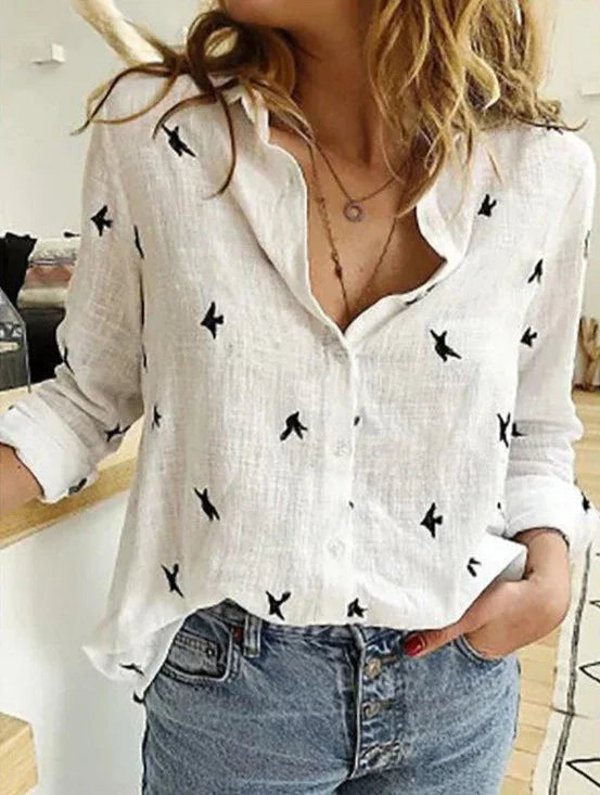 Chic Long-Sleeve Cotton Blouse for Women