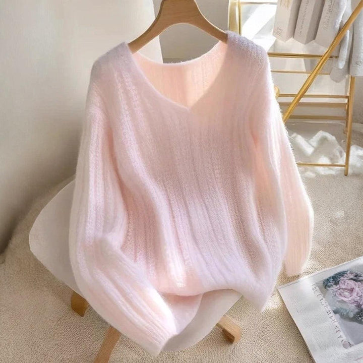Pink Long Sleeve Plain Sweater