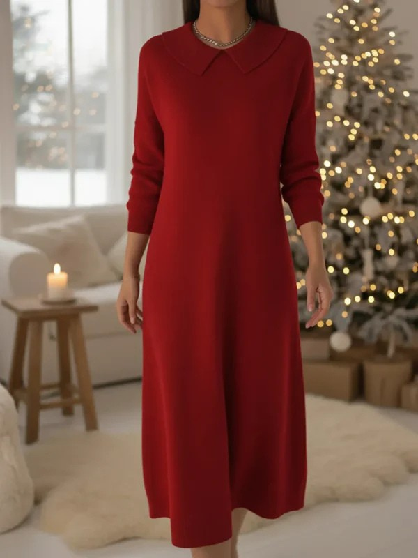 Retro Peter Pan Collar Knit Midi Cotton  Dress