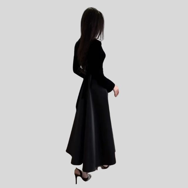 Stylish Velvet Turtleneck Dress with Flared Hem