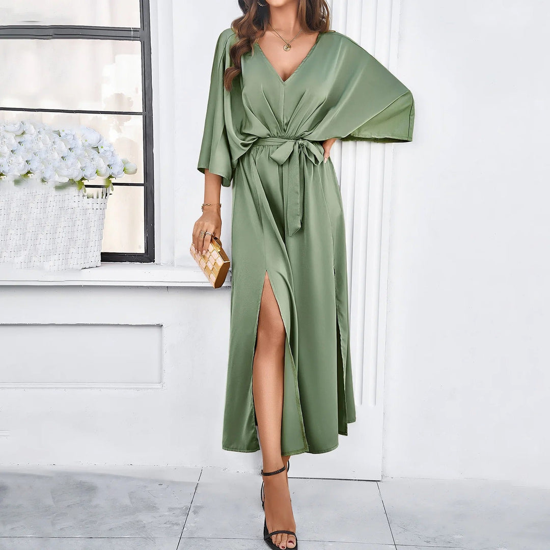 Taupe Belted Wrap Dress