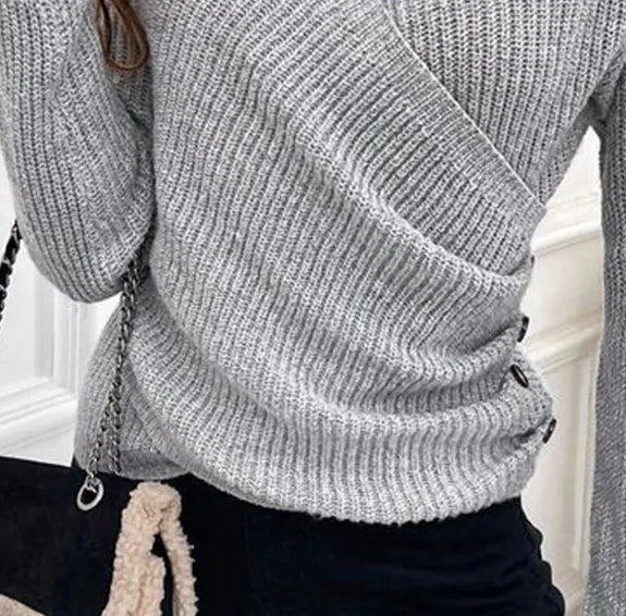 Classy Grey V-Neck Plain Sweater